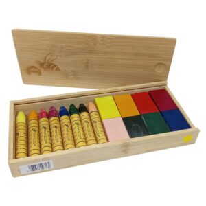 Bastones y bloques de cera de abeja en estuche de bambú