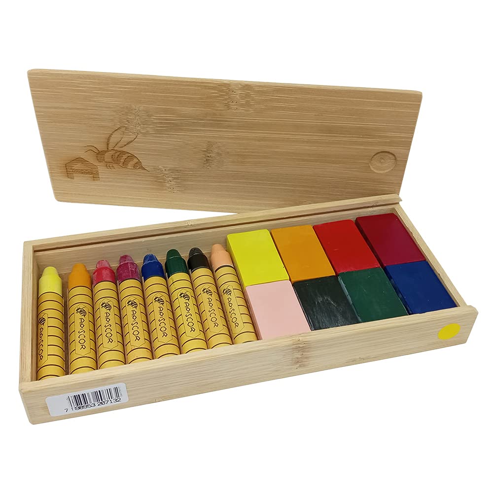 Bastones y bloques de cera de abeja en estuche de bambú