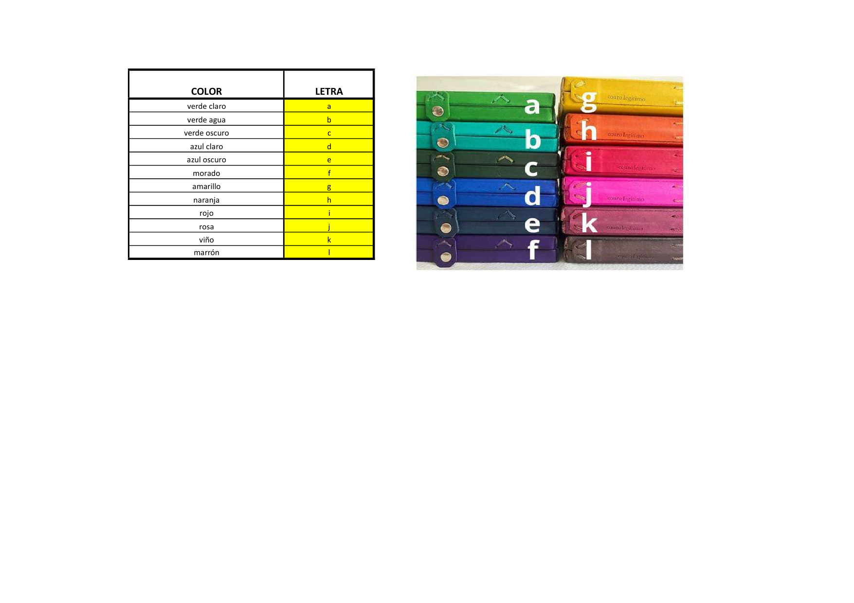 Carta de colores de estuches artesanales